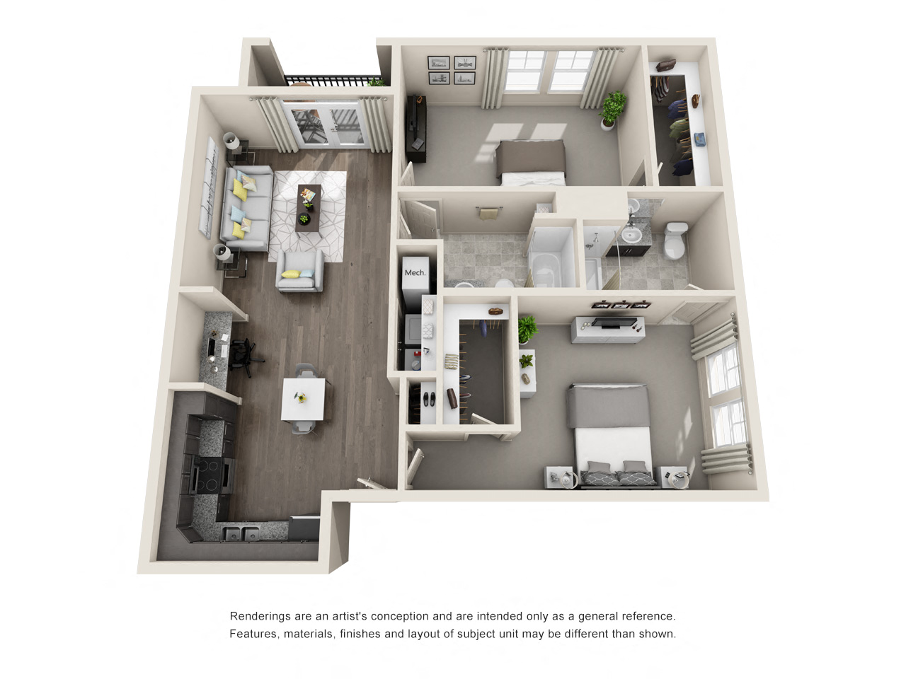 Floor plan for 2 beds, 2 baths, 1148 sqft